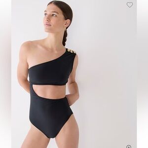 J. Crew Elegant Black One-Shoulder Swimsuit